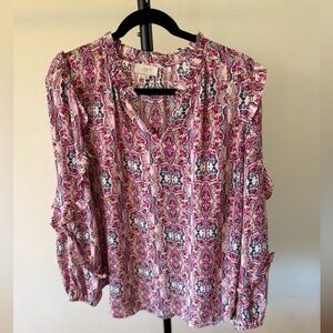LOFT Floral Pink and White Blouse